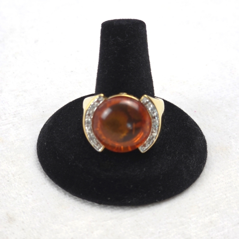 Sterling Silver Gold Plated Amber And Gemstone Women's Ring Size 10